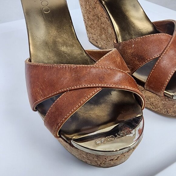 Jimmy Choo Leather Cork Wedges 38.5 - Picture 6 of 9
